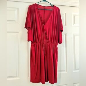 Boohoo Plus Red Wrap Front Short Sleeve Dress